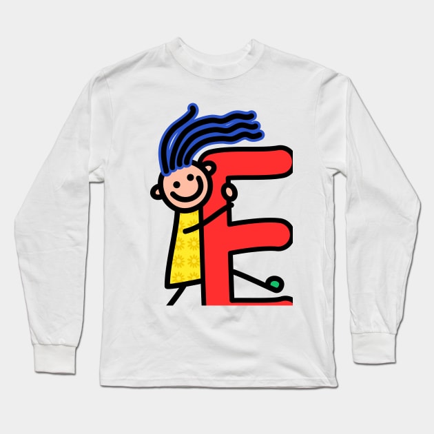 Letter E for girls alphabet Kids Colorful Cartoon Character Long Sleeve T-Shirt by funwithletters